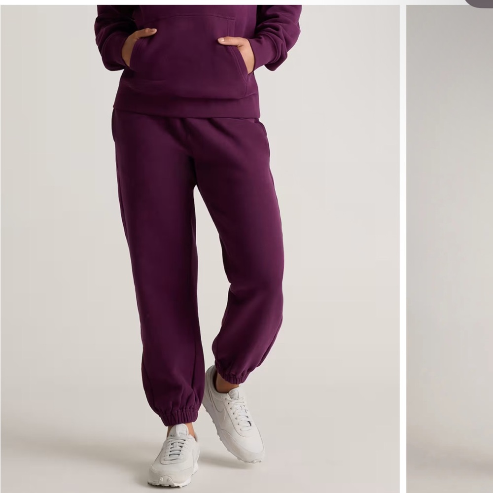 Quince Organic Heavyweight Fleece Boyfriend Sweatpants Burgundy Cuffed Med $85